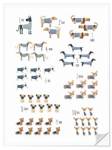 Vinilo para la pared Learn the numbers with dogs in blue sweaters