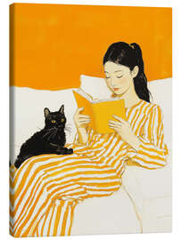 Canvas print Reading session with cat in yellow - Frank Daske