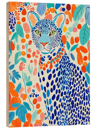 Holzbild Blauer Leopard
