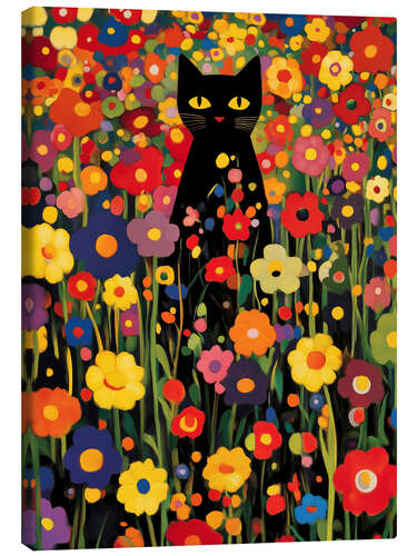 Canvas-taulu Flower garden with black cat