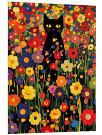 Foam board print Flower garden with black cat