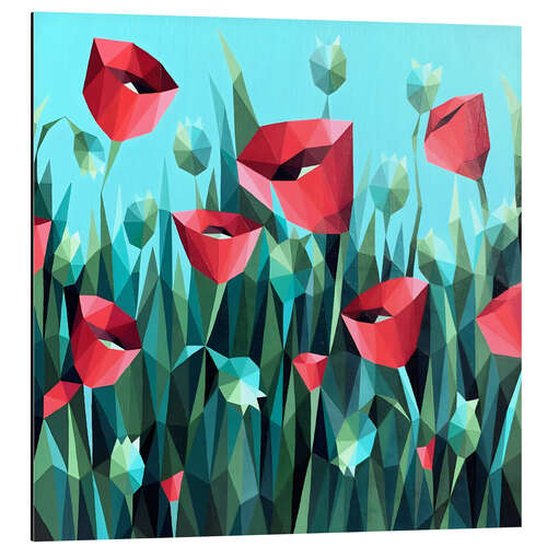 Aluminium print Red Poppies on Green