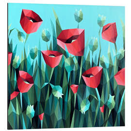 Aluminium print Red Poppies on Green
