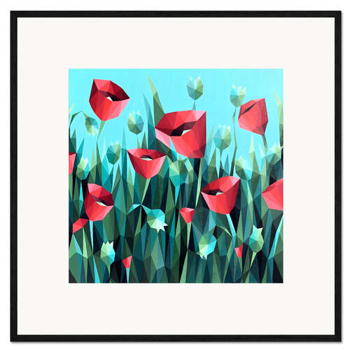 Kunsttryk i ramme Red Poppies on Green