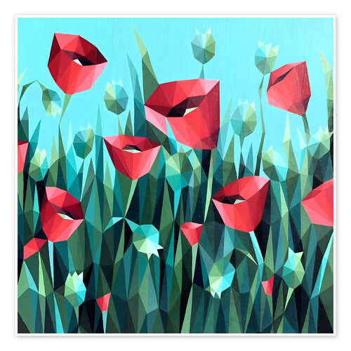 Poster Red Poppies on Green