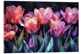 Tableau en verre acrylique Scarlet tulips on black - Maria Tuzhilkina