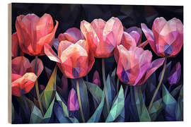 Cuadro de madera Scarlet tulips on black - Maria Tuzhilkina