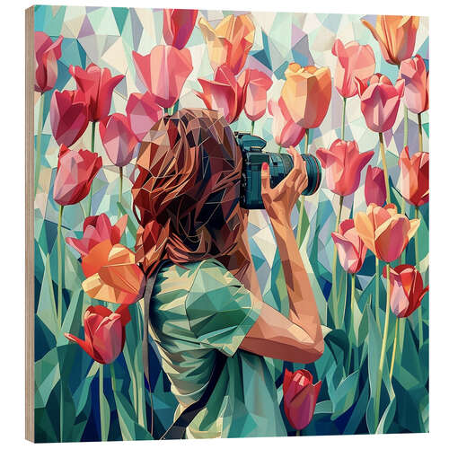 Wood print Tulip field in Amsterdam