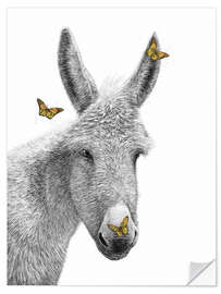 Wandsticker Esel mit Schmetterling
