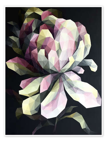 Poster Pink peony on black