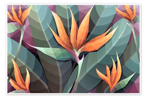 Poster Tropical Strelitzia and leaves