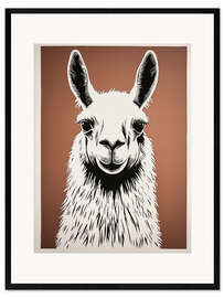 Impression artistique encadrée Lama Portrait in Brown