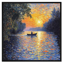 Gerahmter Kunstdruck Sonnenuntergang am See - DejaReve