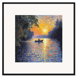 Ingelijste kunstdruk Sunset by the lake