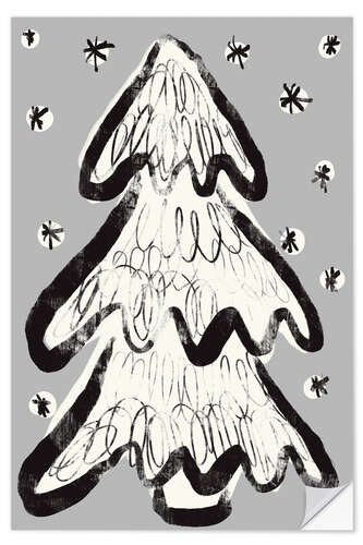 Selvklæbende plakat Christmas Tree And Snow