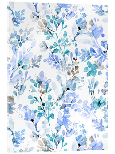 Tableau en verre acrylique Watercolor Wild Herbs Blue