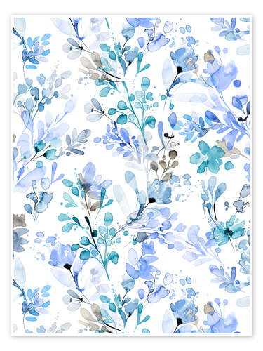 Poster Watercolor Wild Herbs Blue