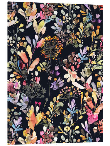 Acrylglasbild Dunkel florale Wildgräser, Schwarz