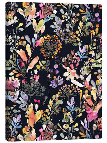 Canvas print Dark Floral Wild Grasses, Black