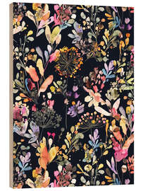Print på træ Dark Floral Wild Grasses, Black - Ninola Design