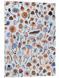 Hartschaumbild Psychedelische Pilze, Blau - Ninola Design