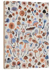 Holzbild Psychedelische Pilze, Blau - Ninola Design