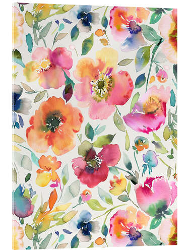 Stampa su vetro acrilico Watercolour Floral Poppies Pink