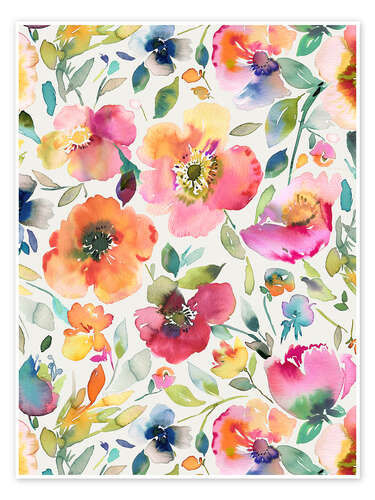 Póster Watercolour Floral Poppies Pink