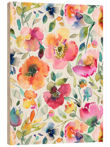 Holzbild Aquarell Blumen Mohnblumen Rosa