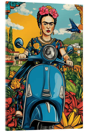 Stampa su vetro acrilico Frida rides a Vespa