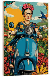 Tableau en bois Frida rides a Vespa - Frank Daske