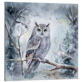 Aluminium print Owl in the winter forest