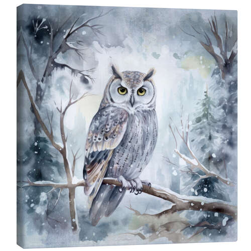 Canvas print Owl in the winter forest