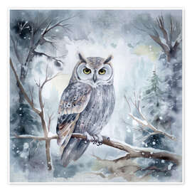 Poster Owl in the winter forest