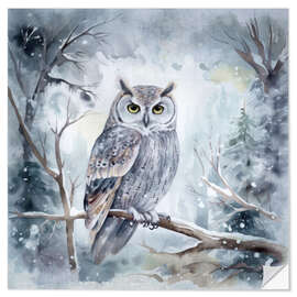 Wall sticker Owl in the winter forest