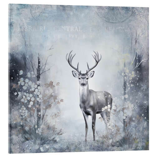 Acrylglasbild Hirsch im Winterwald