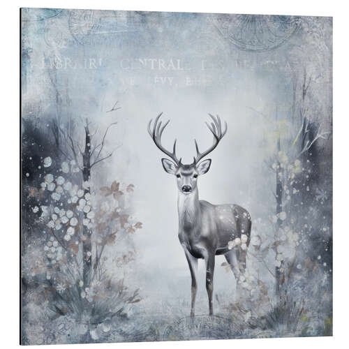 Aluminium print Hirsch im Winterwald