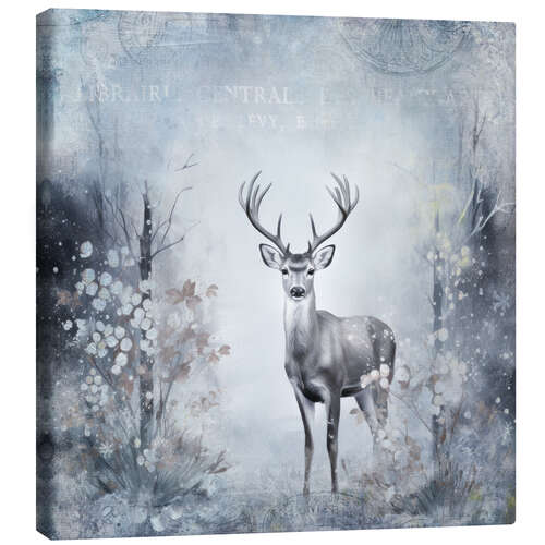 Canvas print Hirsch im Winterwald