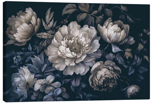 Lienzo Baroque flowers, ivory blue
