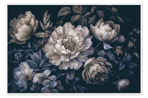Plakat Baroque flowers, ivory blue