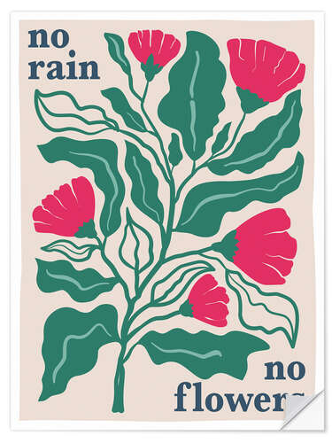Selvklebende plakat No rain, no flowers