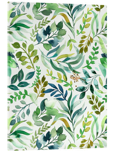 Akrylglastavla Green Watercolour Plants Leaves
