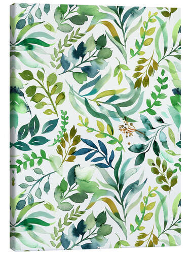 Stampa su tela Green Watercolour Plants Leaves