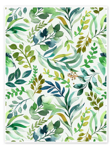 Poster Green Watercolour Plants Leaves