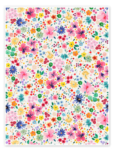 Poster Millefleurs Colourful Flowers Pink