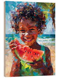 Trätavla Watermelon on beach day