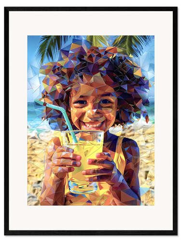 Framed art print Girl with Lemonade on the Beach