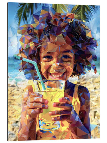 Stampa su plexi-alluminio Girl with Lemonade on the Beach