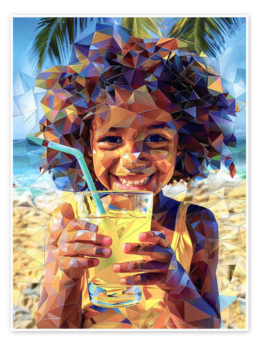 Poster Girl with Lemonade on the Beach