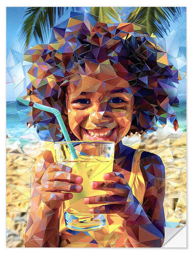 Autocolante decorativo Girl with Lemonade on the Beach